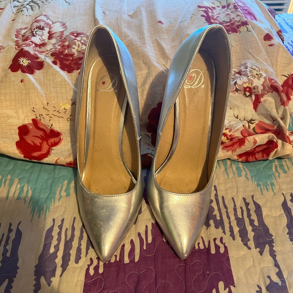 Siver high heels size 8